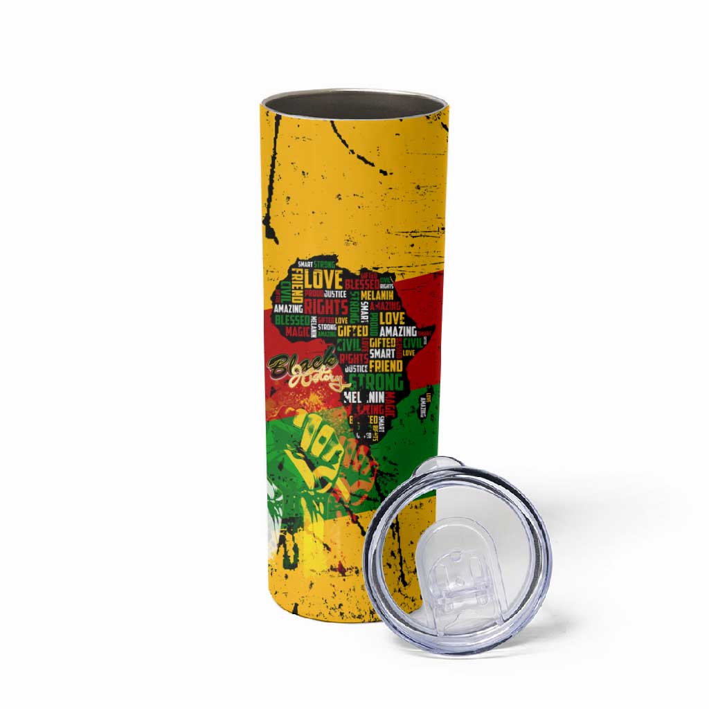 Black History Month Africa Skinny Tumbler Strength Love and Justice Typography DT02