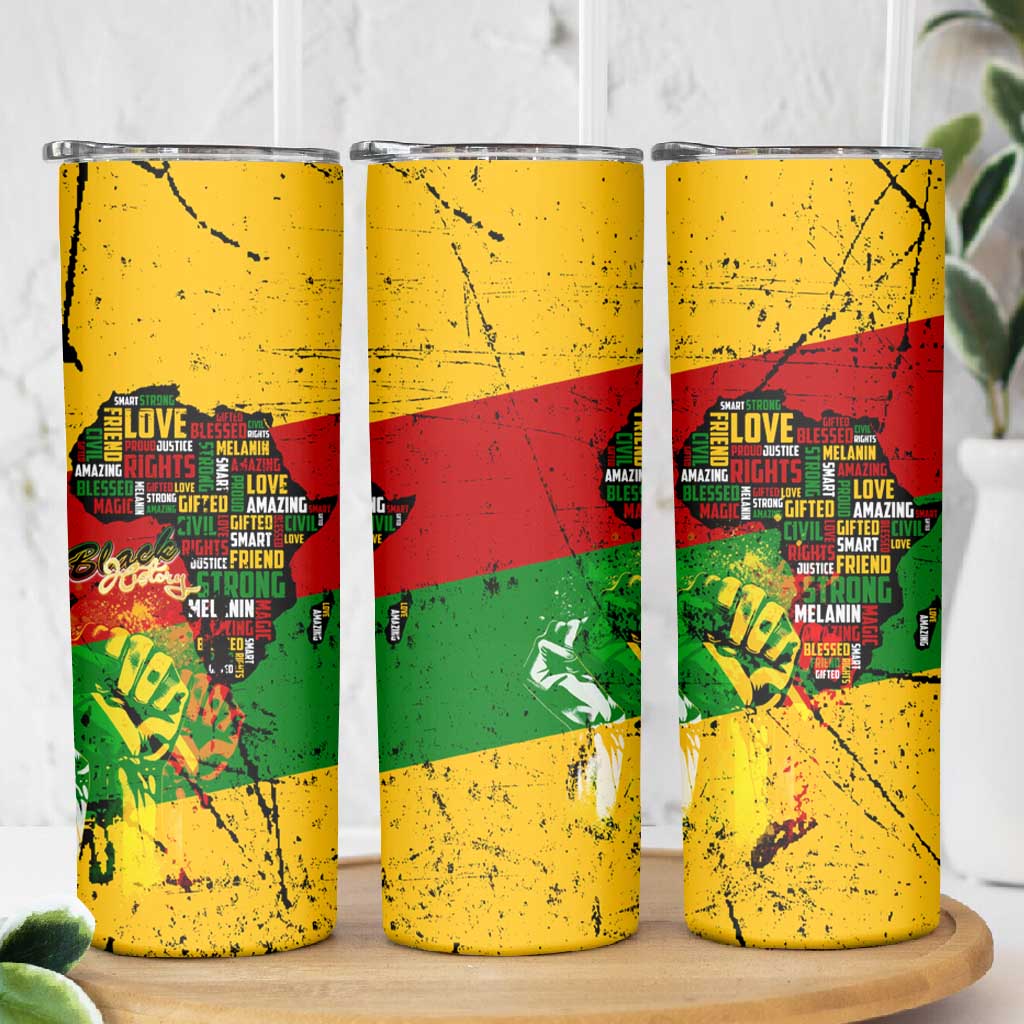 Black History Month Africa Skinny Tumbler Strength Love and Justice Typography DT02