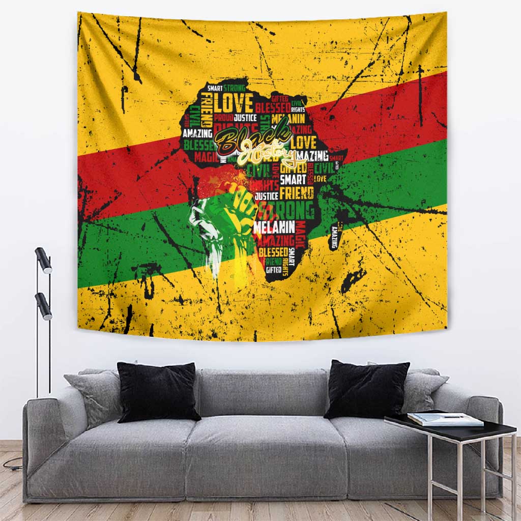 Black History Month Africa Tapestry Strength Love and Justice Typography DT02