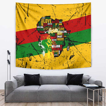 Black History Month Africa Tapestry Strength Love and Justice Typography DT02