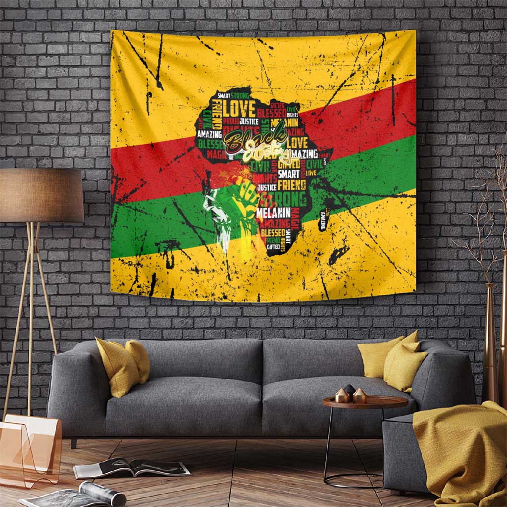 Black History Month Africa Tapestry Strength Love and Justice Typography DT02