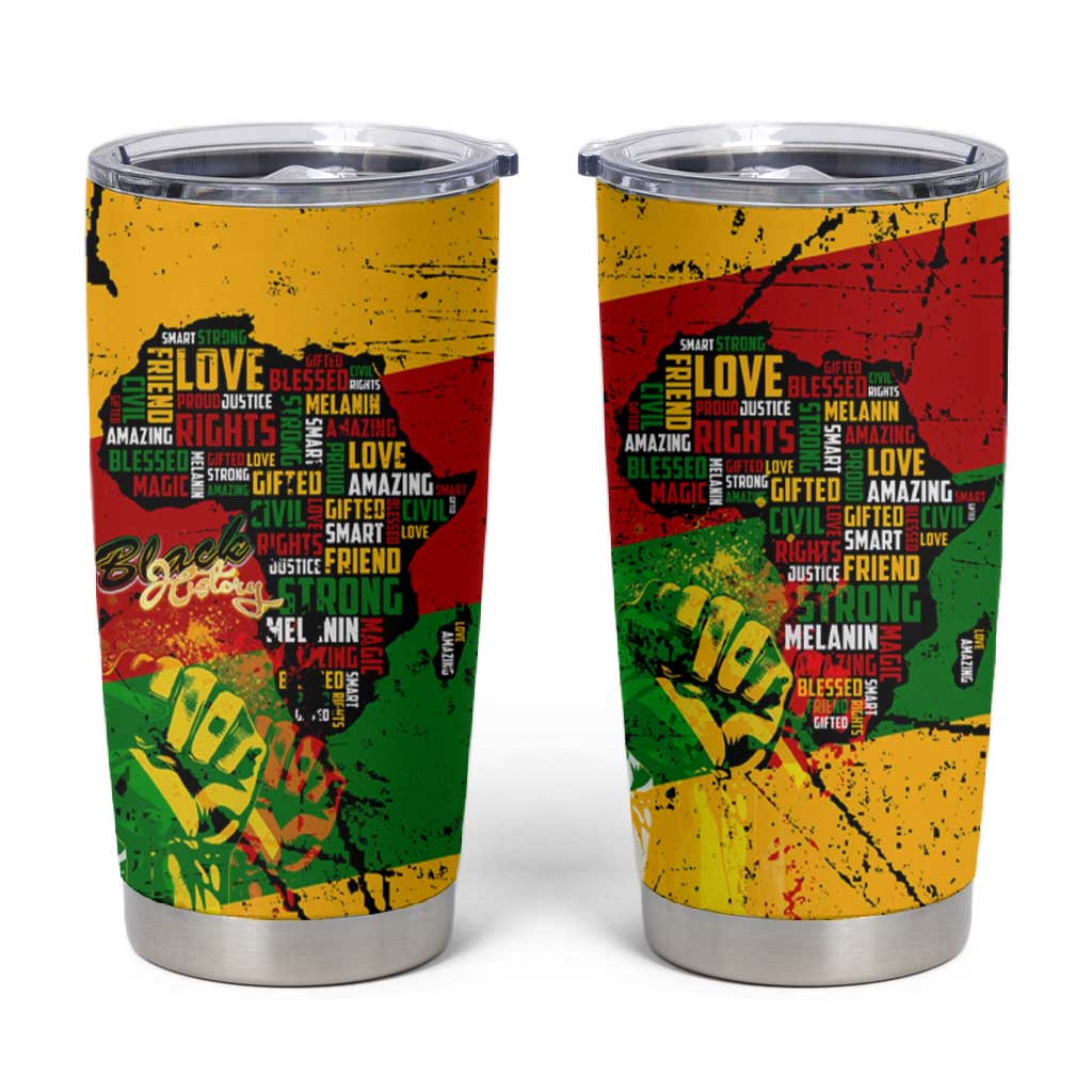 Black History Month Africa Tumbler Cup Strength Love and Justice Typography DT02