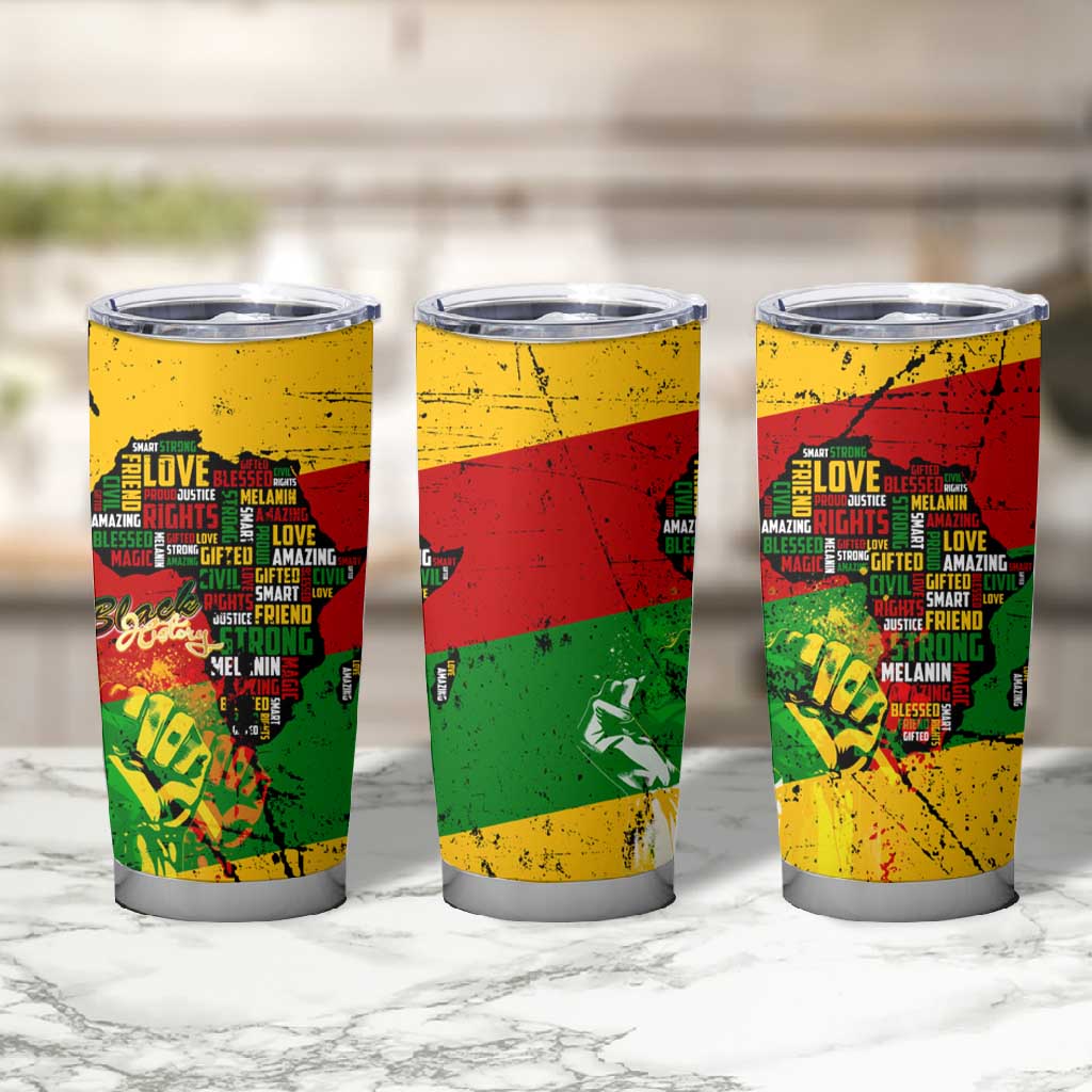 Black History Month Africa Tumbler Cup Strength Love and Justice Typography DT02