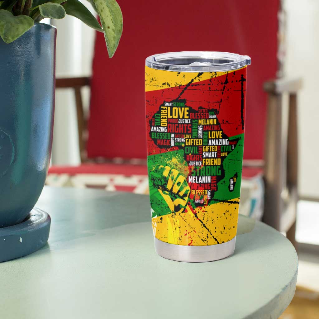 Black History Month Africa Tumbler Cup Strength Love and Justice Typography DT02