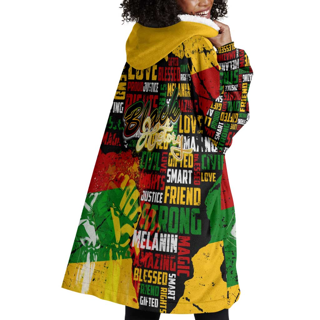 Black History Month Africa Wearable Blanket Hoodie Strength Love and Justice Typography DT02
