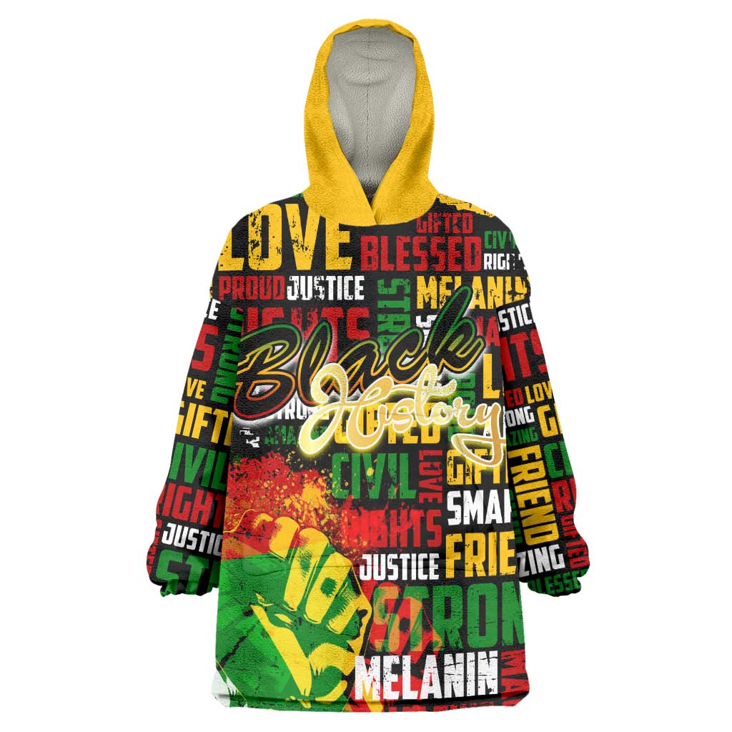 Black History Month Africa Wearable Blanket Hoodie Strength Love and Justice Typography DT02
