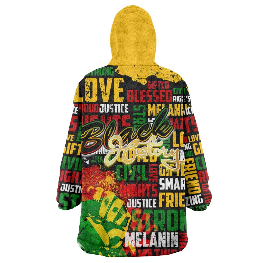 Black History Month Africa Wearable Blanket Hoodie Strength Love and Justice Typography DT02