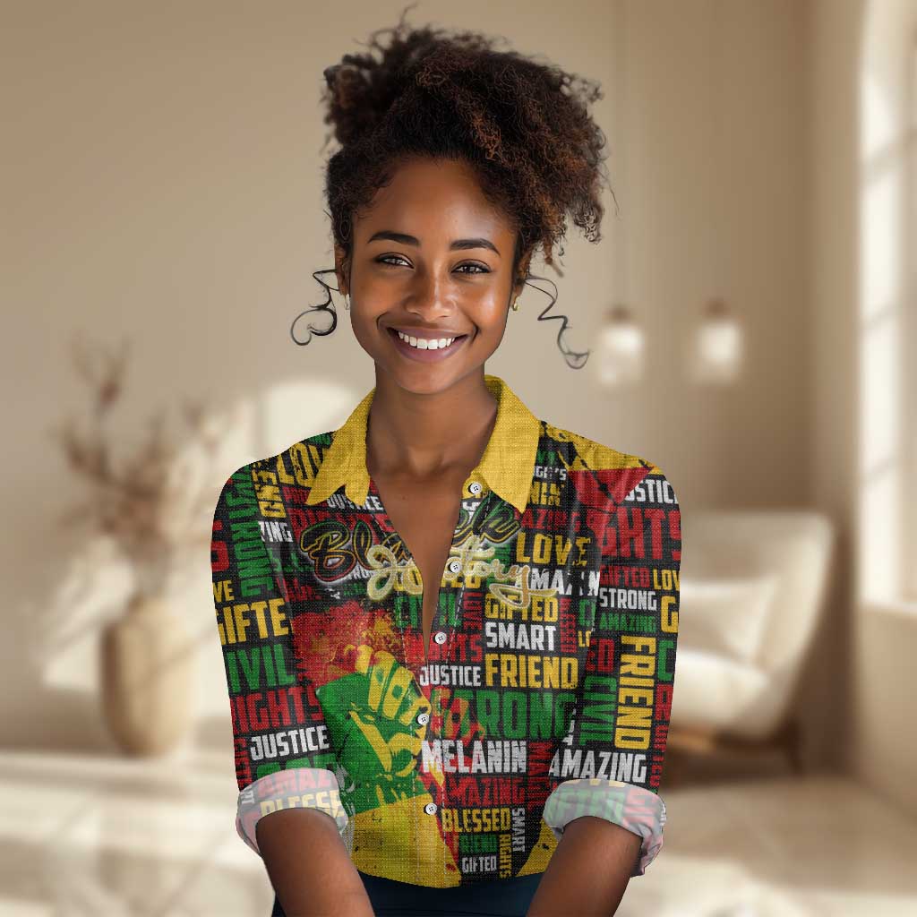 Black History Month Africa Women Casual Shirt Strength Love and Justice Typography DT02