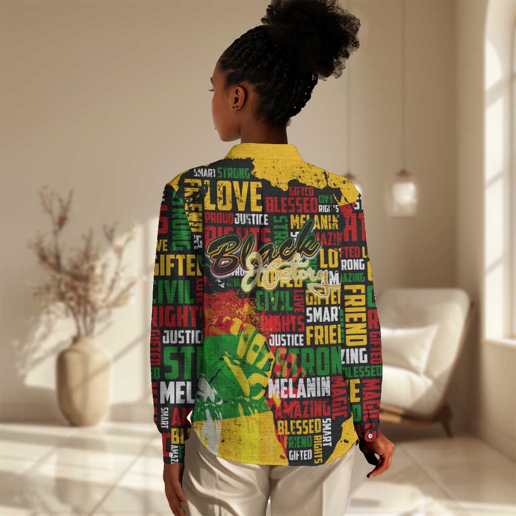 Black History Month Africa Women Casual Shirt Strength Love and Justice Typography DT02