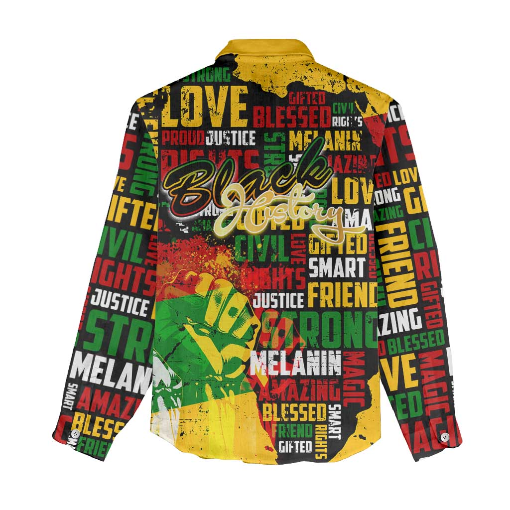 Black History Month Africa Women Casual Shirt Strength Love and Justice Typography DT02