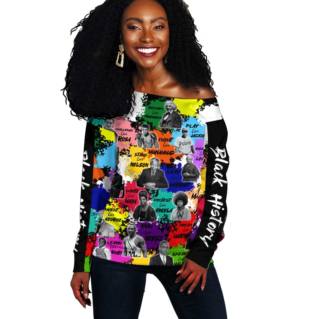 Black History Month African American Off Shoulder Sweater Paint Splashes DT02