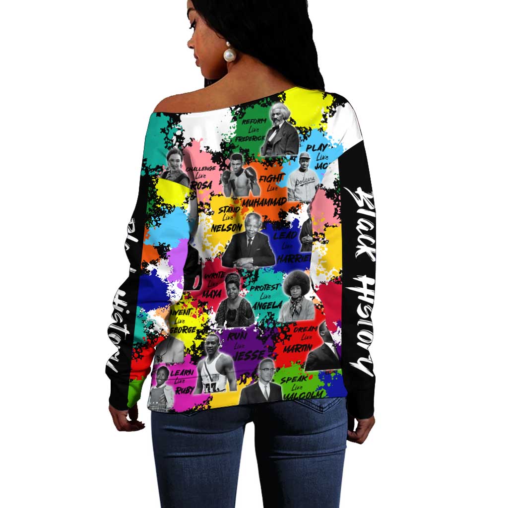 Black History Month African American Off Shoulder Sweater Paint Splashes DT02