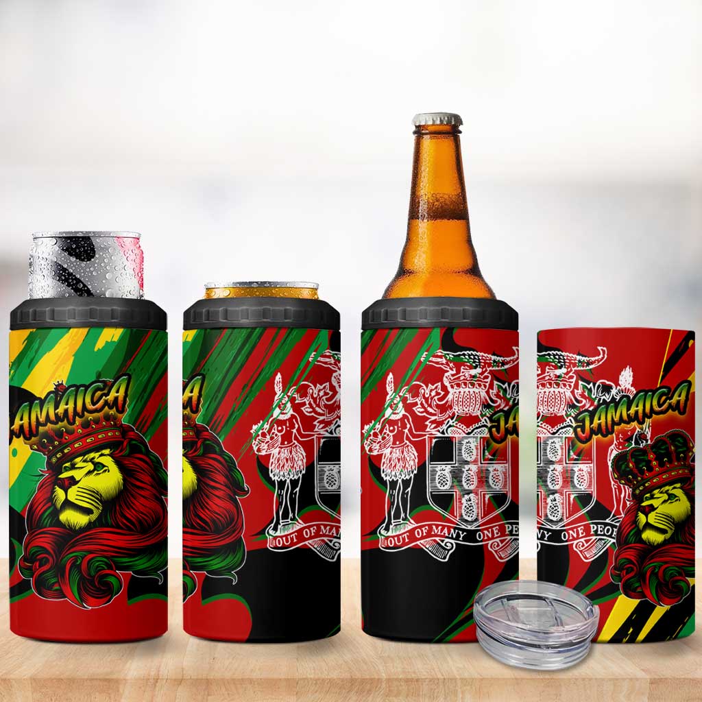 Afro Jamaica Lion 4 in 1 Can Cooler Tumbler Coat Of Arms Rastafarianism DT02
