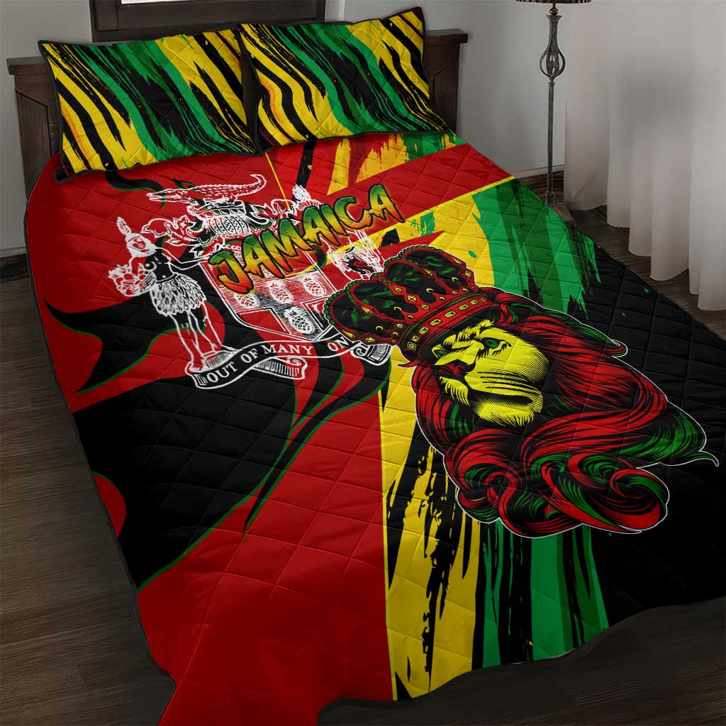 Afro Jamaica Lion Quilt Bed Set Coat Of Arms Rastafarianism DT02