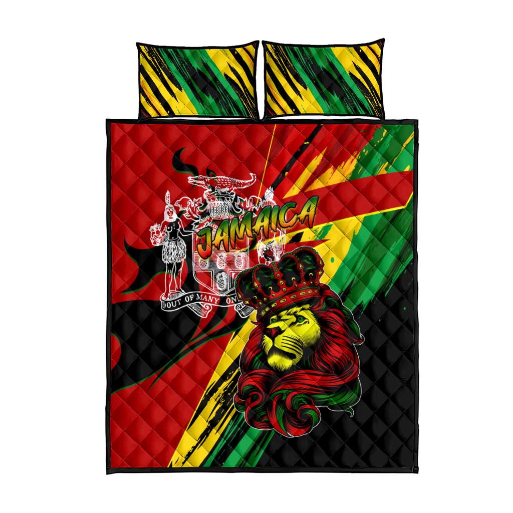 Afro Jamaica Lion Quilt Bed Set Coat Of Arms Rastafarianism DT02