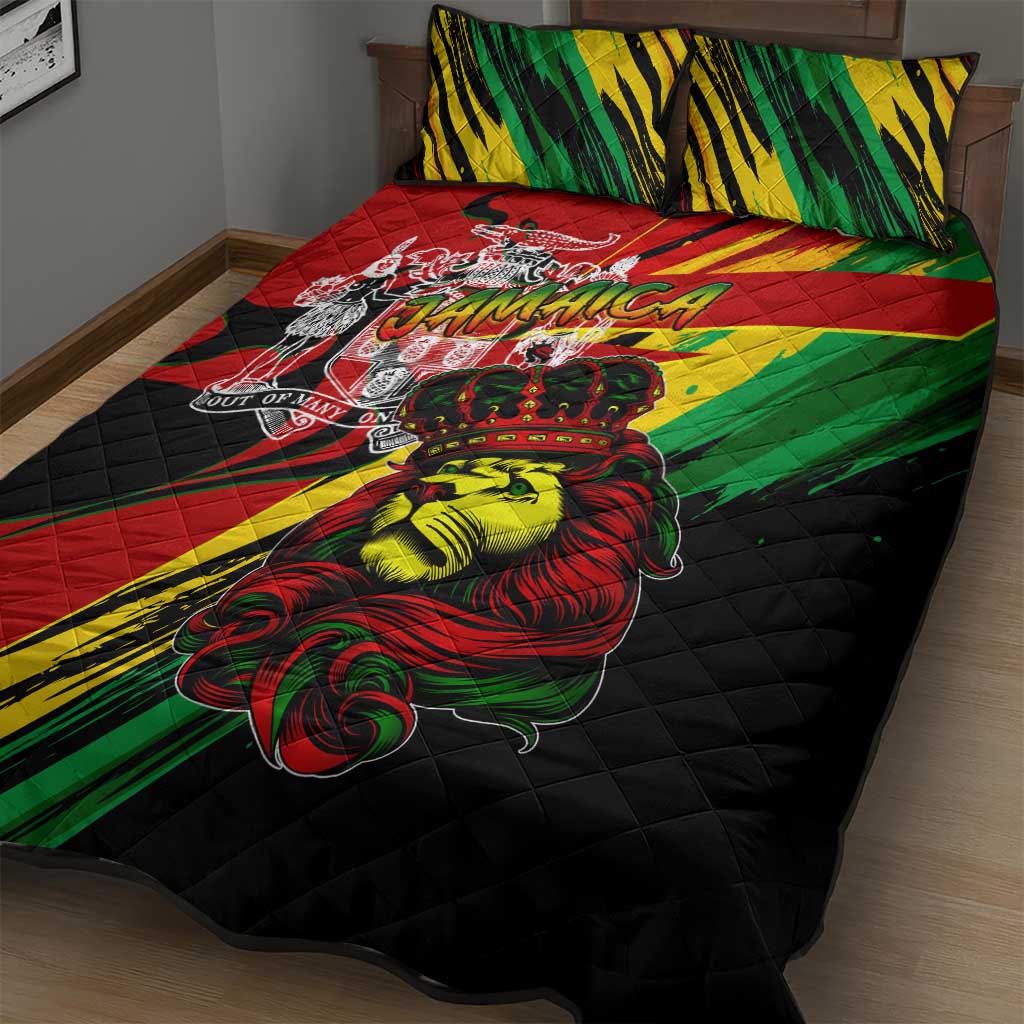 Afro Jamaica Lion Quilt Bed Set Coat Of Arms Rastafarianism DT02