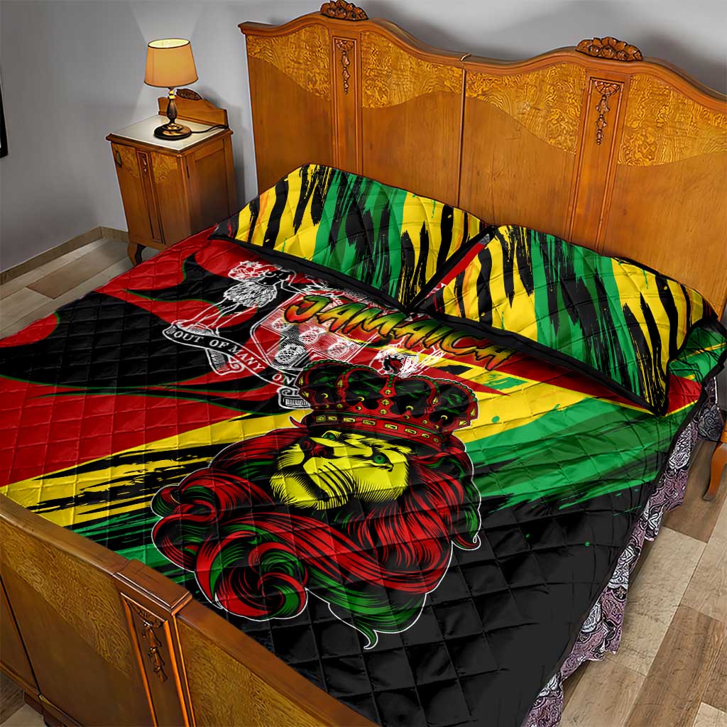 Afro Jamaica Lion Quilt Bed Set Coat Of Arms Rastafarianism DT02
