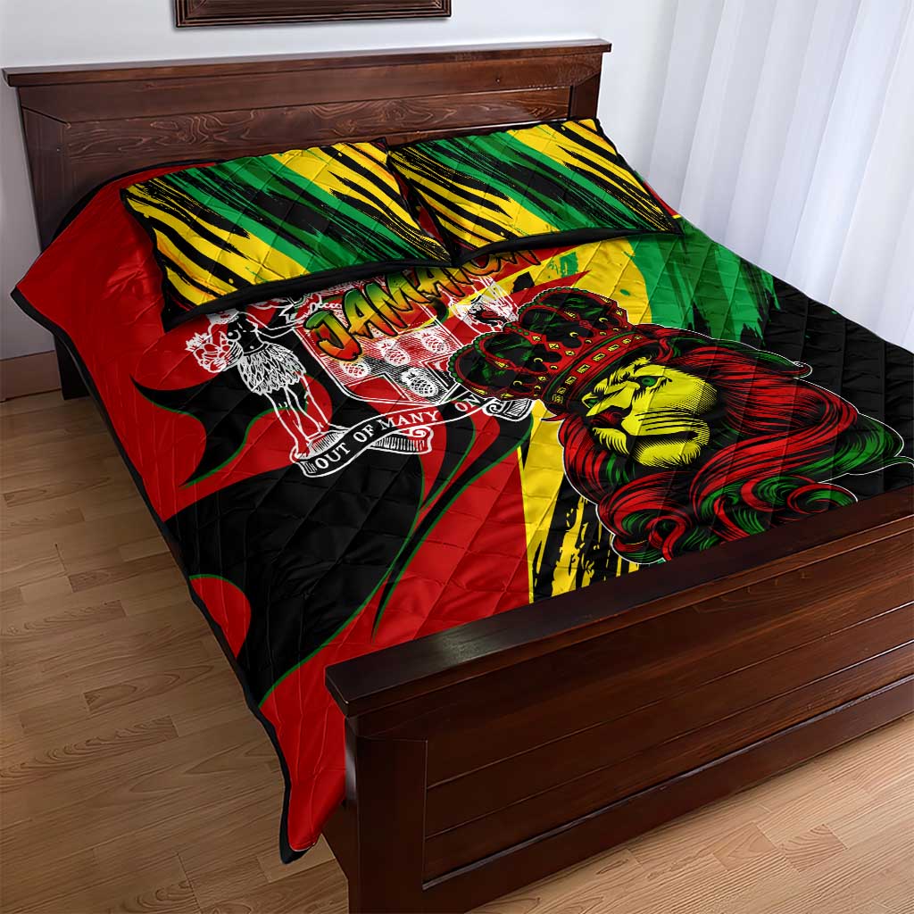 Afro Jamaica Lion Quilt Bed Set Coat Of Arms Rastafarianism DT02