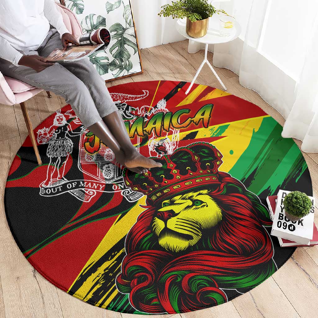 Afro Jamaica Lion Round Carpet Coat Of Arms Rastafarianism DT02