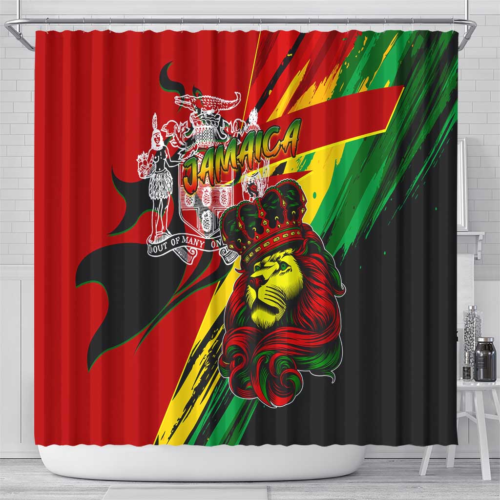 Jamaica Lion Shower Curtain Coat Of Arms Rastafarianism DT02