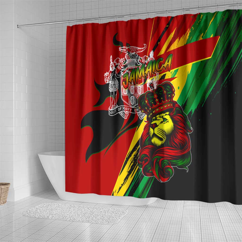 Jamaica Lion Shower Curtain Coat Of Arms Rastafarianism DT02