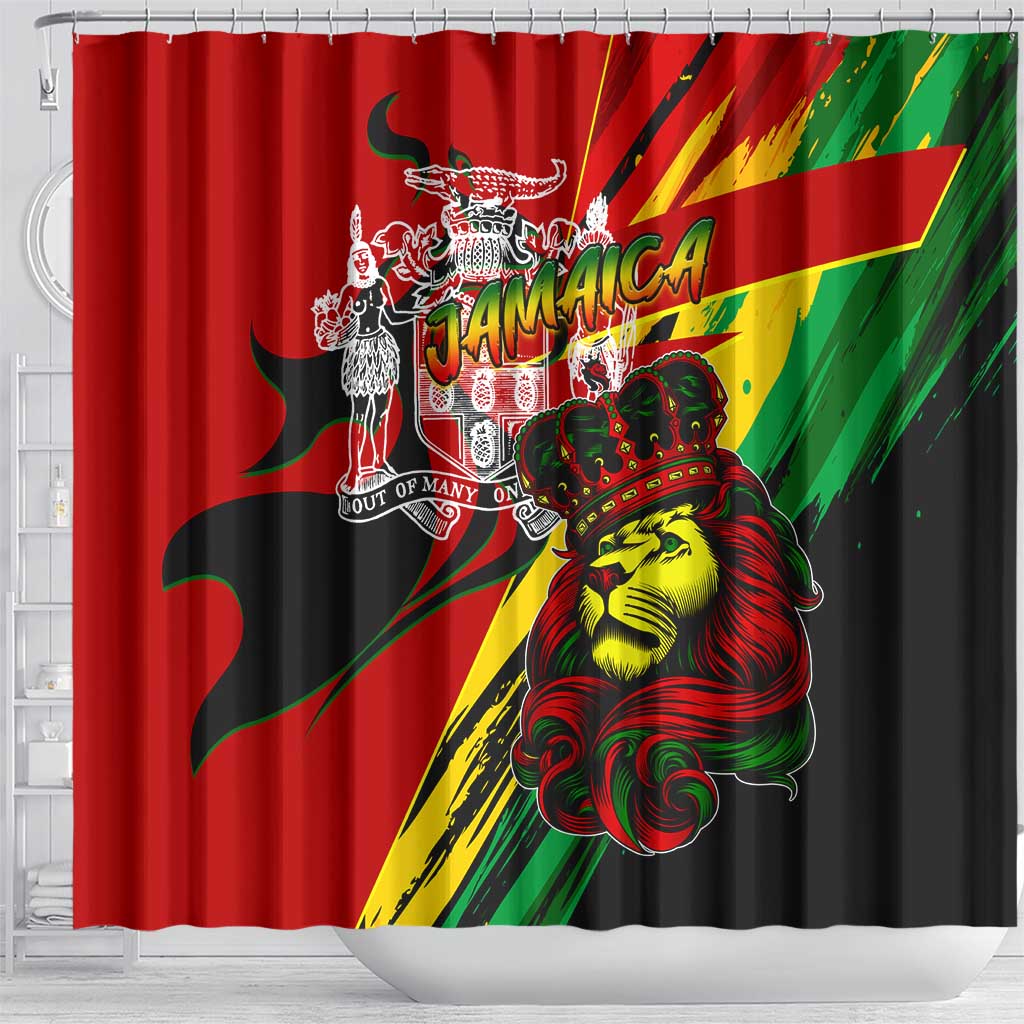 Jamaica Lion Shower Curtain Coat Of Arms Rastafarianism DT02