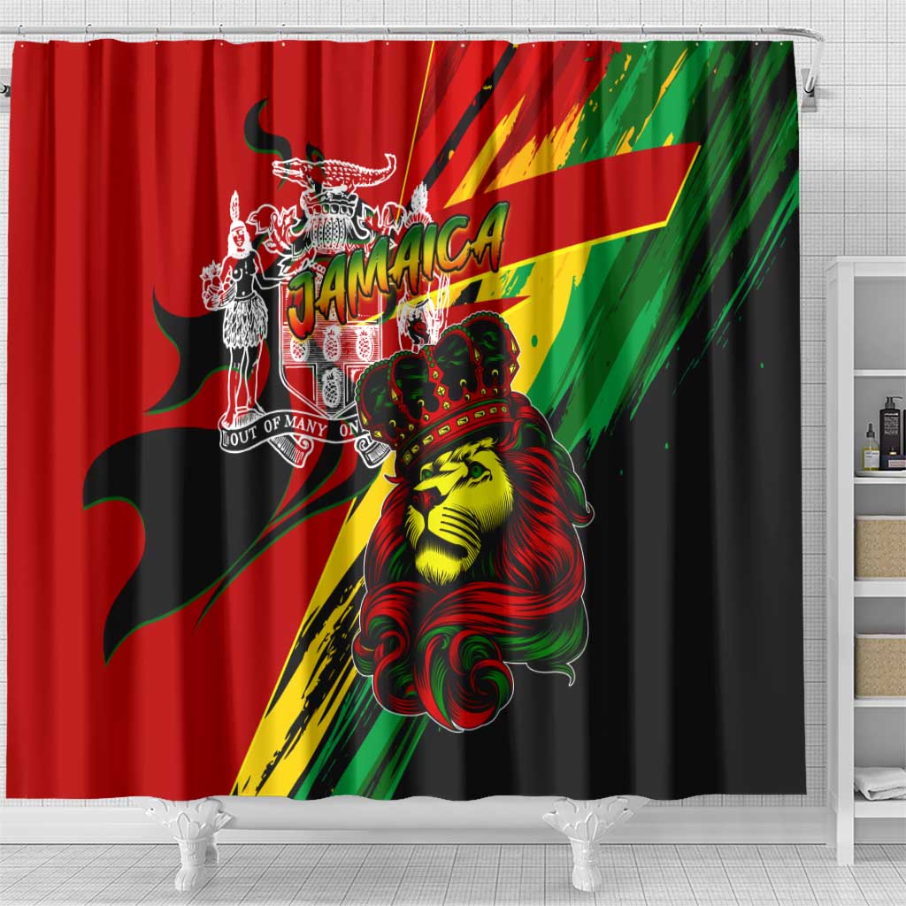 Jamaica Lion Shower Curtain Coat Of Arms Rastafarianism DT02