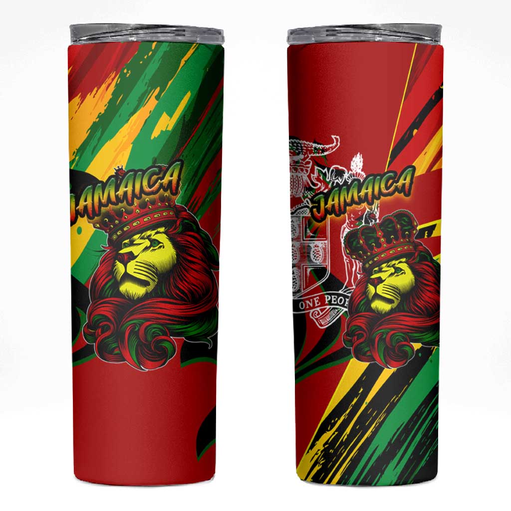 Afro Jamaica Lion Skinny Tumbler Coat Of Arms Rastafarianism DT02