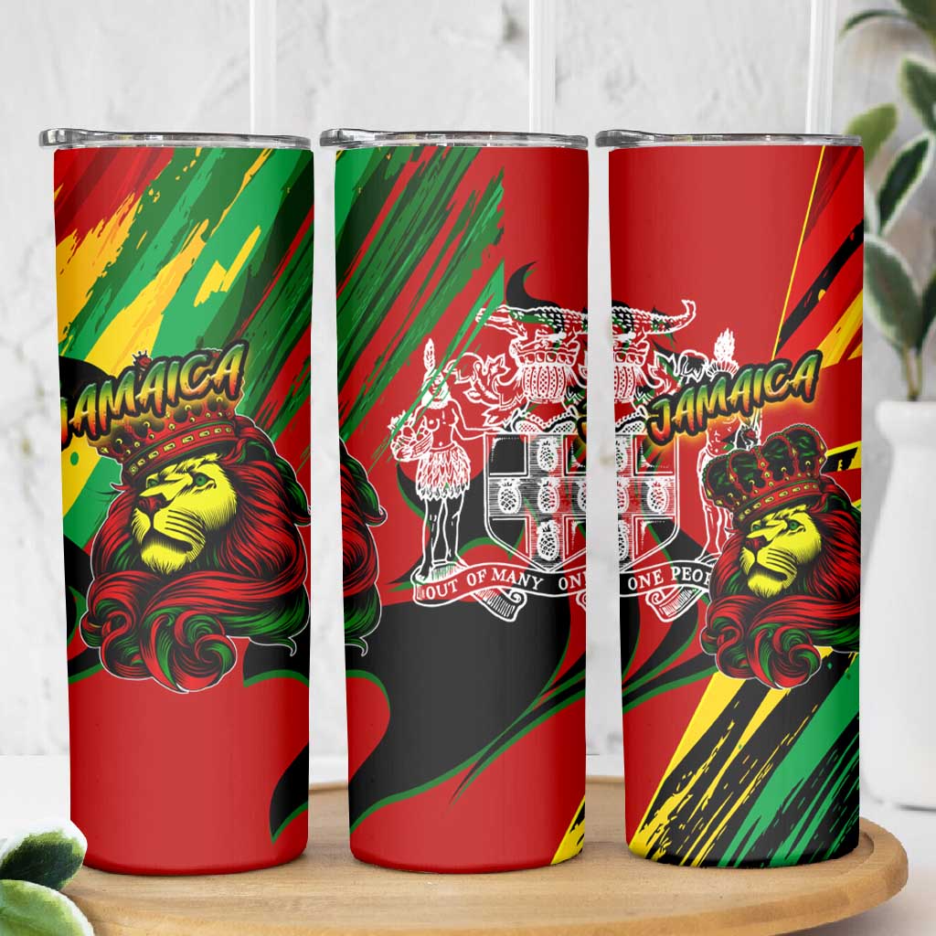 Afro Jamaica Lion Skinny Tumbler Coat Of Arms Rastafarianism DT02