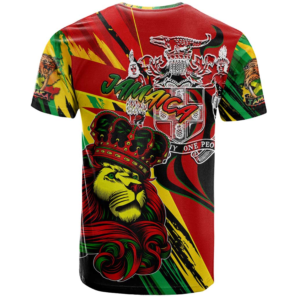 Afro Jamaica Lion T shirt Coat Of Arms Rastafarianism DT02