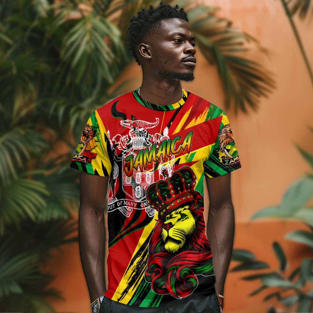 Afro Jamaica Lion T shirt Coat Of Arms Rastafarianism DT02