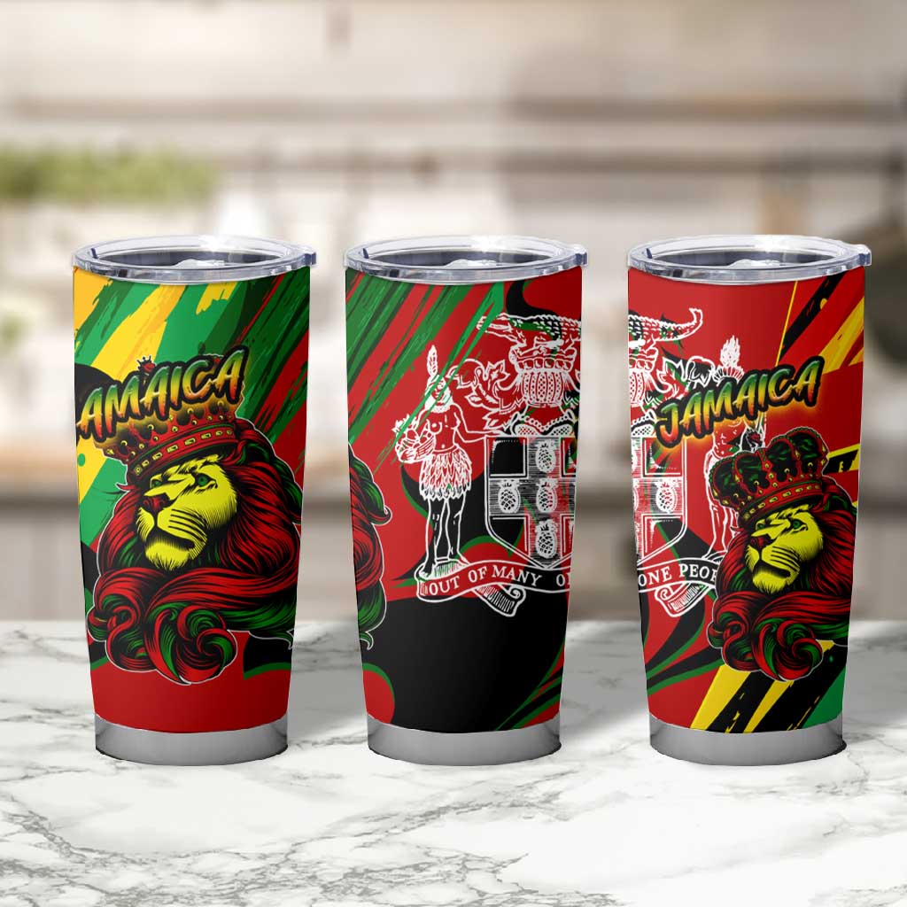 Afro Jamaica Lion Tumbler Cup Coat Of Arms Rastafarianism DT02