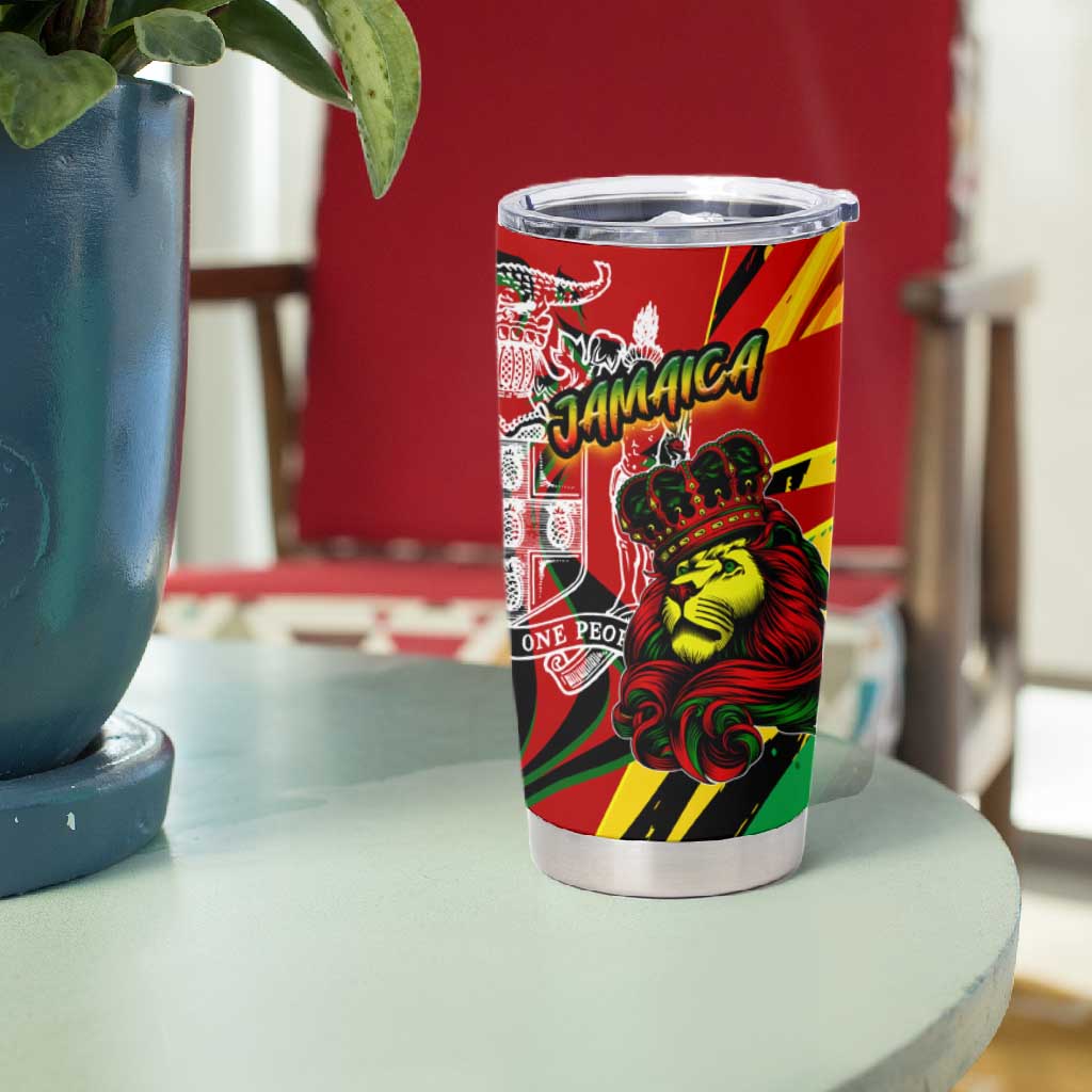 Afro Jamaica Lion Tumbler Cup Coat Of Arms Rastafarianism DT02