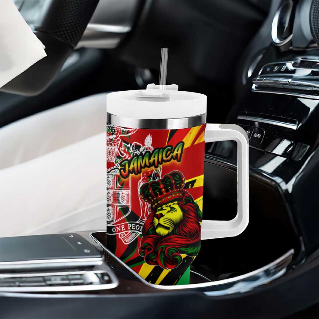 Afro Jamaica Lion Tumbler With Handle Coat Of Arms Rastafarianism DT02
