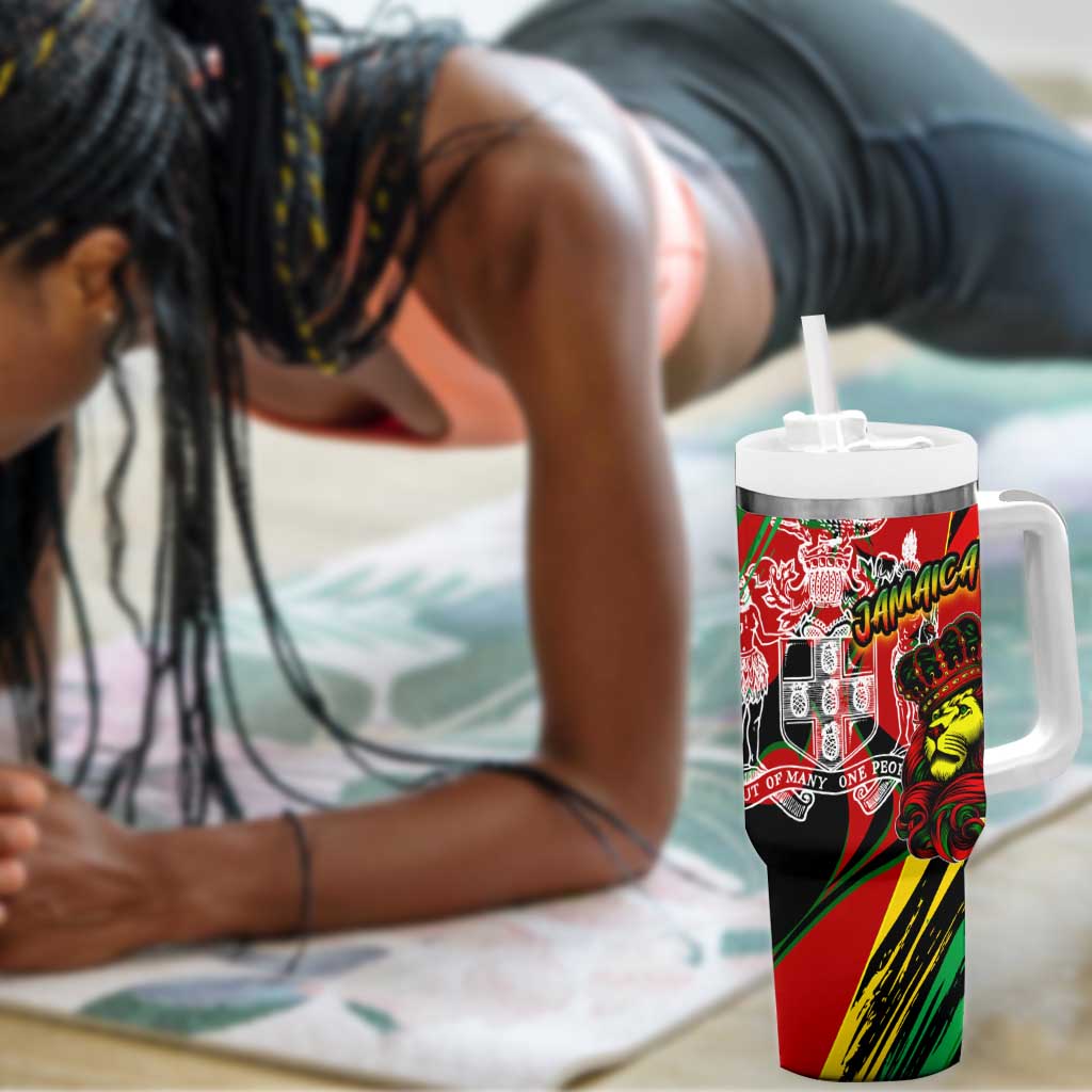 Afro Jamaica Lion Tumbler With Handle Coat Of Arms Rastafarianism DT02