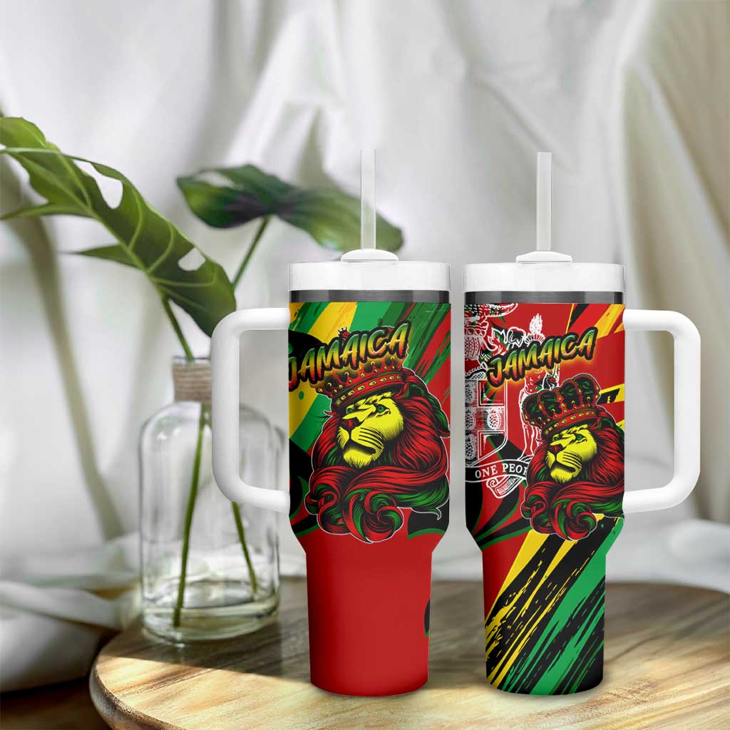 Afro Jamaica Lion Tumbler With Handle Coat Of Arms Rastafarianism DT02