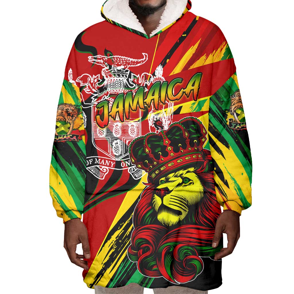 Afro Jamaica Lion Wearable Blanket Hoodie Coat Of Arms Rastafarianism DT02