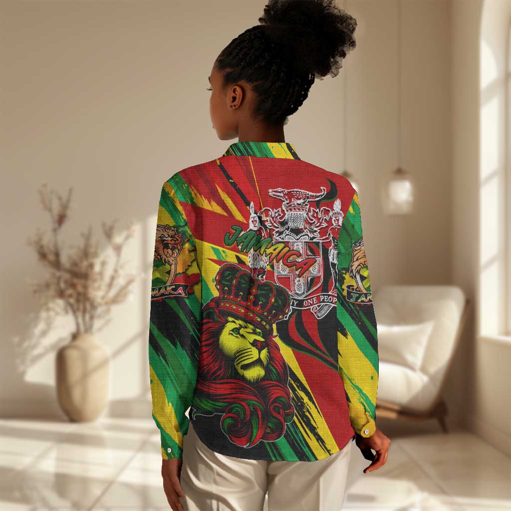 Afro Jamaica Lion Women Casual Shirt Coat Of Arms Rastafarianism DT02