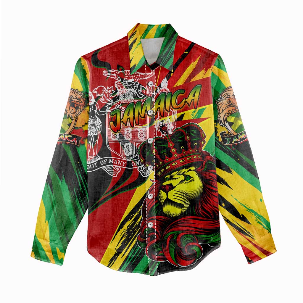 Afro Jamaica Lion Women Casual Shirt Coat Of Arms Rastafarianism DT02