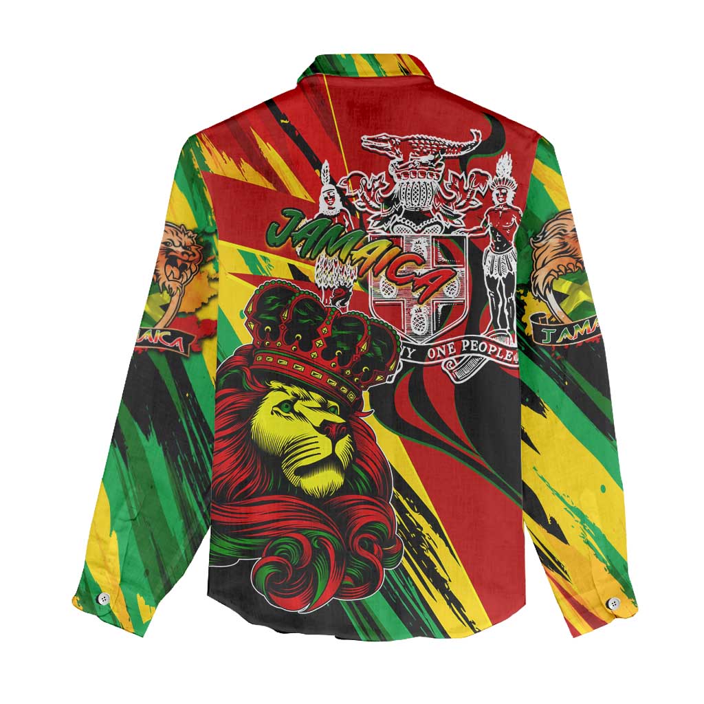 Afro Jamaica Lion Women Casual Shirt Coat Of Arms Rastafarianism DT02