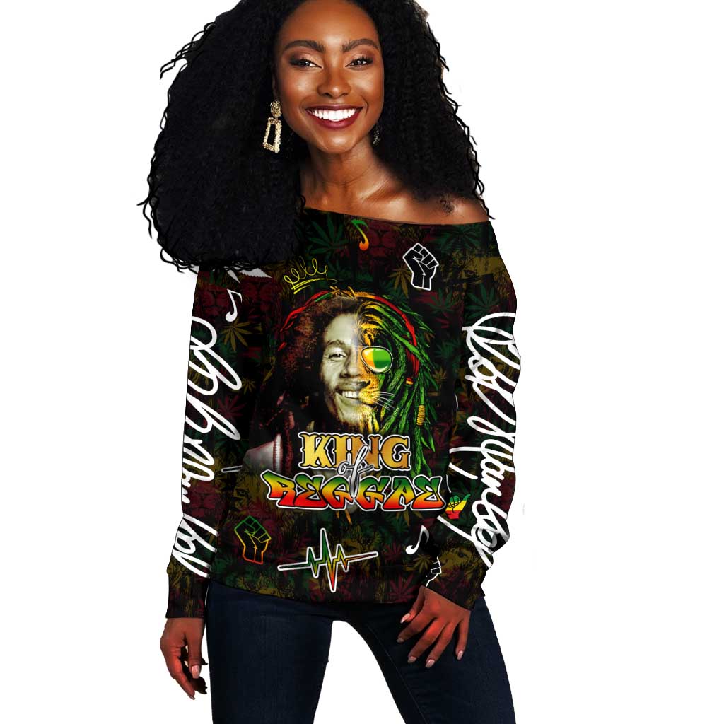 King Of Reggae Legend Bob Off Shoulder Sweater Peace and Love DT02