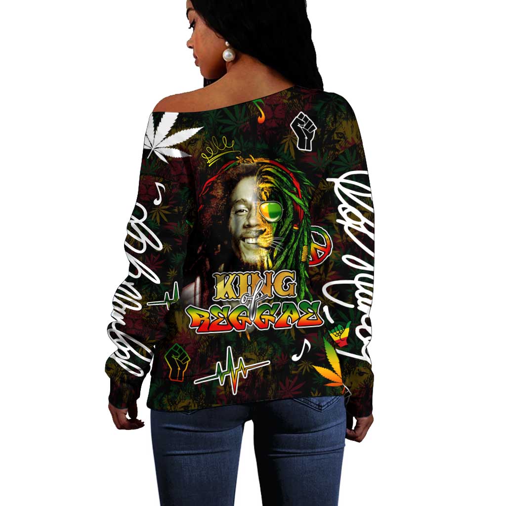 King Of Reggae Legend Bob Off Shoulder Sweater Peace and Love DT02