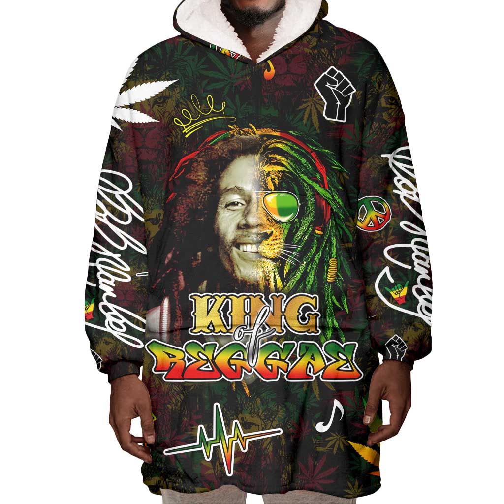 King Of Reggae Legend Bob Wearable Blanket Hoodie Peace and Love DT02