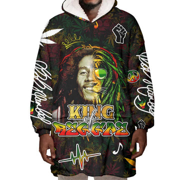 King Of Reggae Legend Bob Wearable Blanket Hoodie Peace and Love DT02