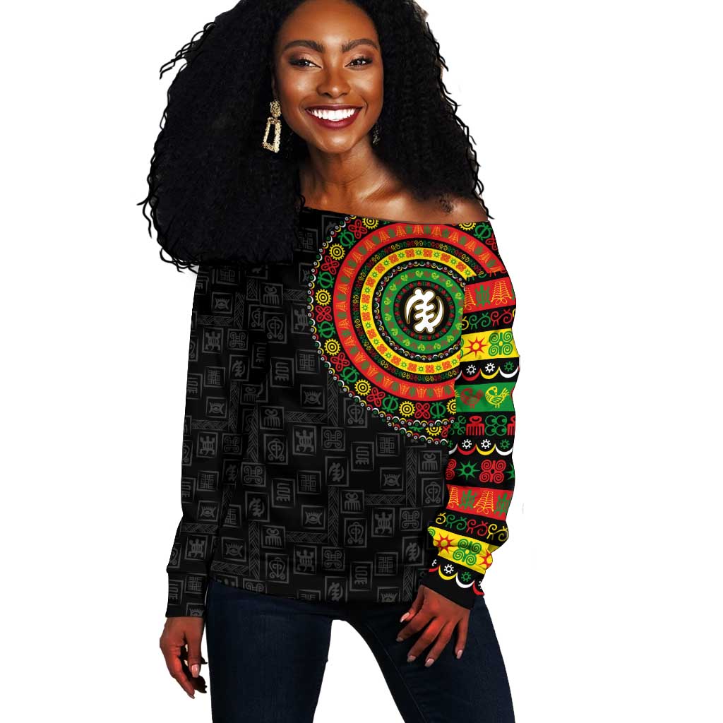 Adinkra Symbols Off Shoulder Sweater African Culture DT02