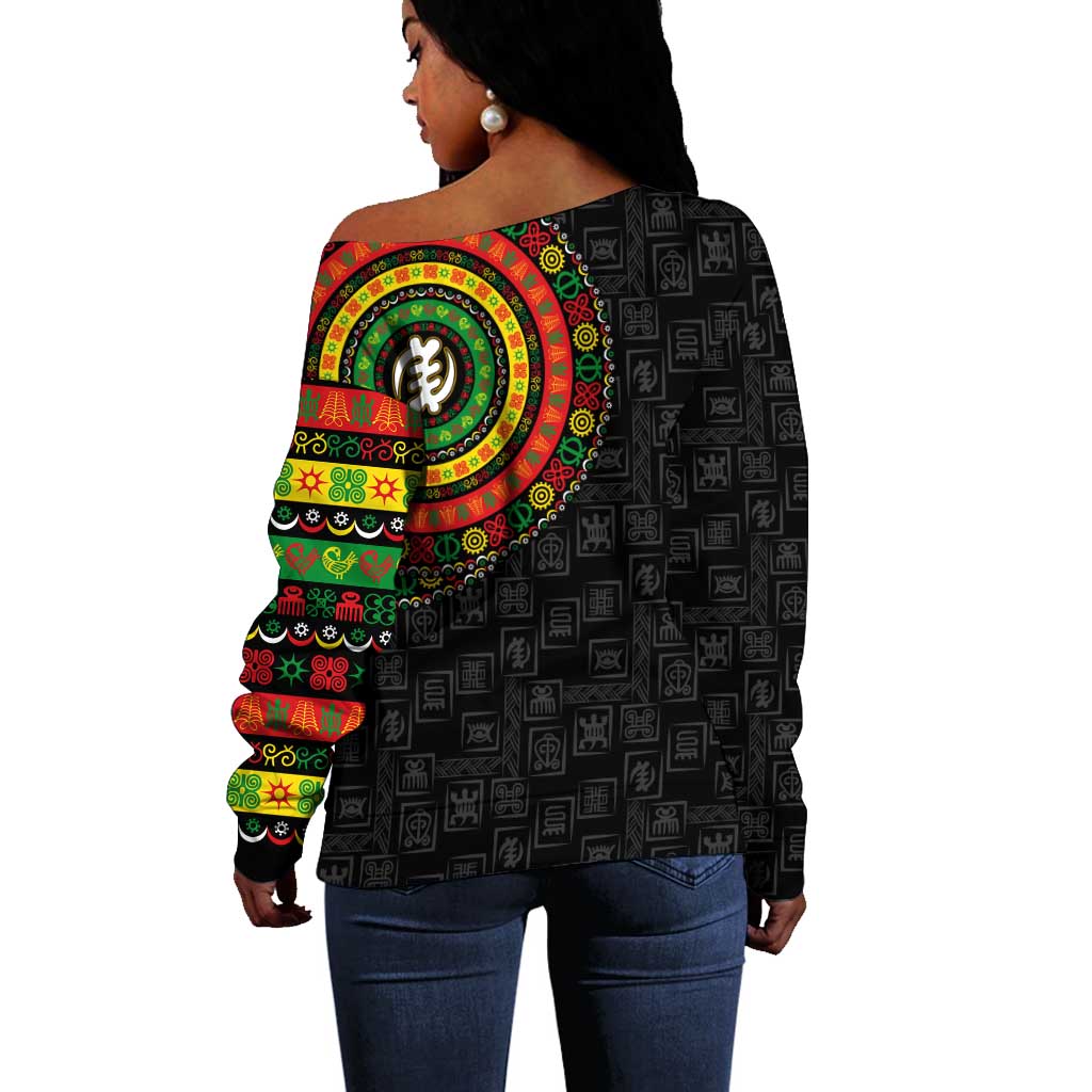 Adinkra Symbols Off Shoulder Sweater African Culture DT02
