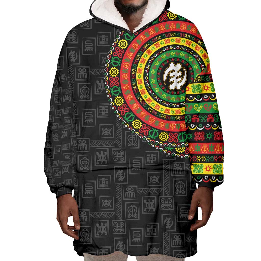 Adinkra Symbols Wearable Blanket Hoodie African Culture DT02