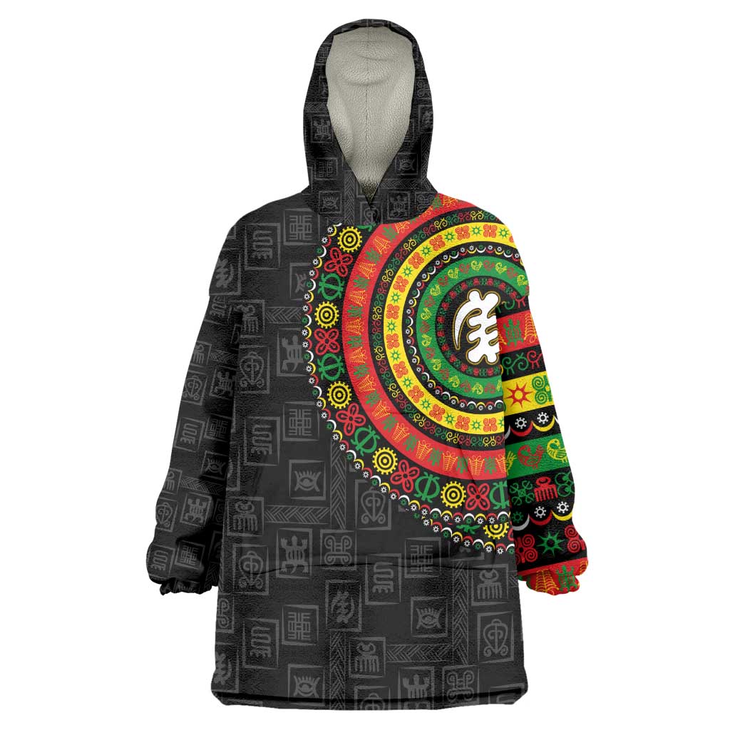 Adinkra Symbols Wearable Blanket Hoodie African Culture DT02