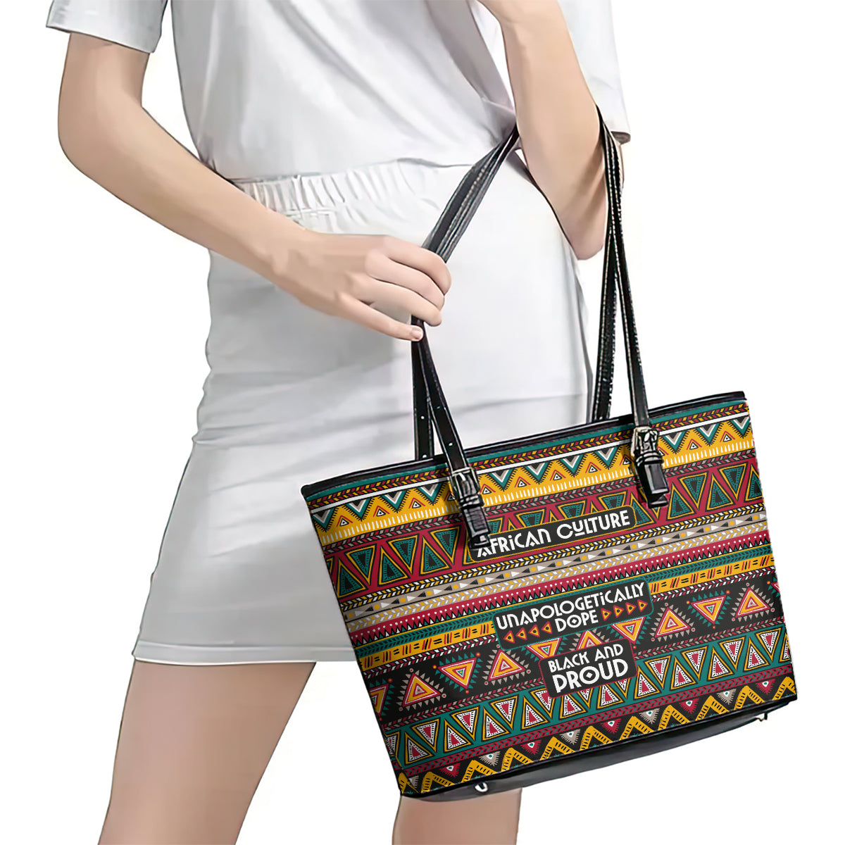 Colorful African Pattern Leather Tote Bag DT02
