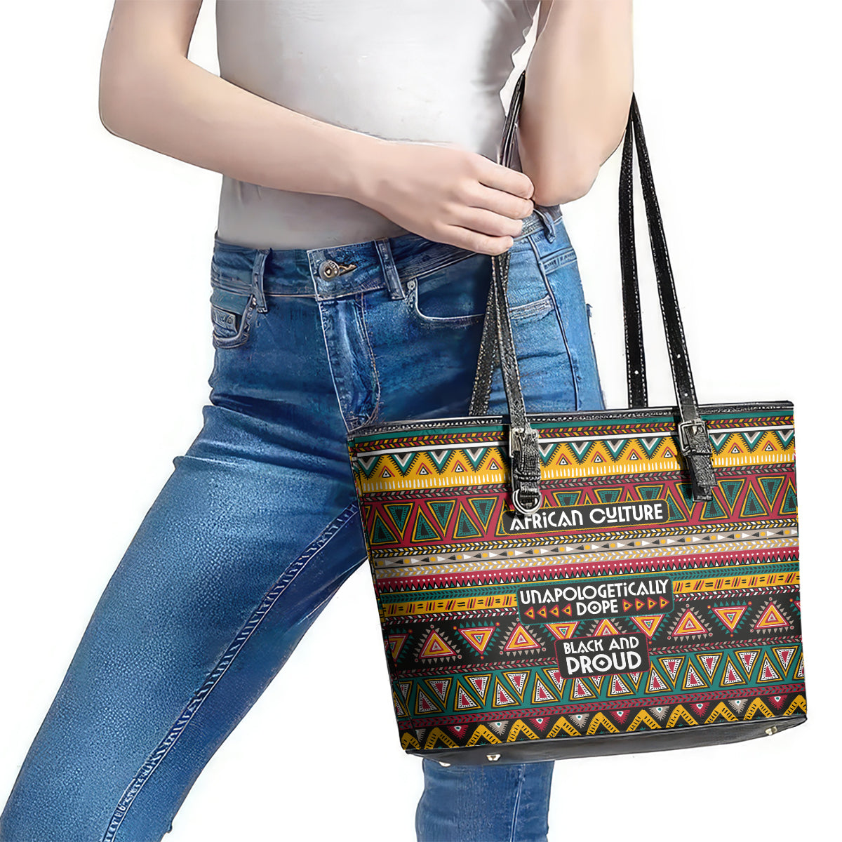 Colorful African Pattern Leather Tote Bag DT02